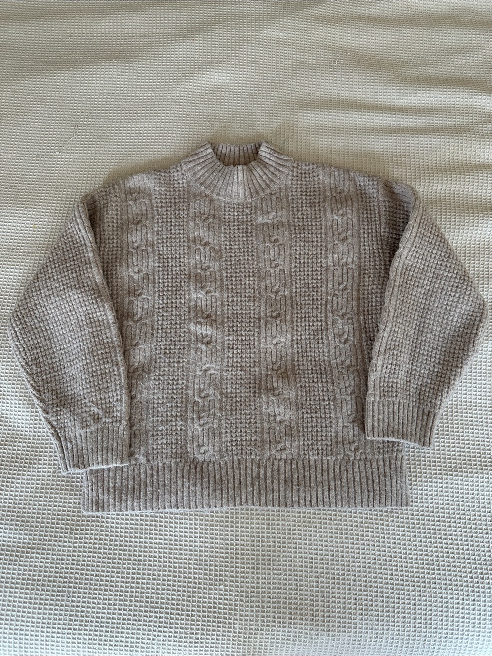 525 America Women's Cable Knit Turtleneck Sweater Beige sz S